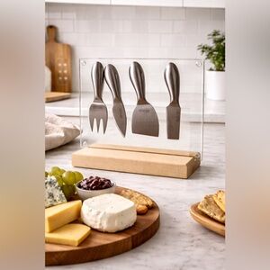 Stainless Steel Cheese Knife Set with Wooden Stand – Perfect for Entertaining